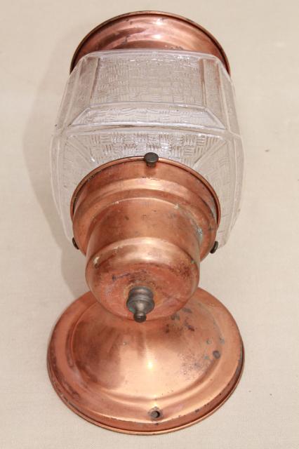 photo of mid-century vintage copper lantern wall sconce light, exterior entry lighting  #5