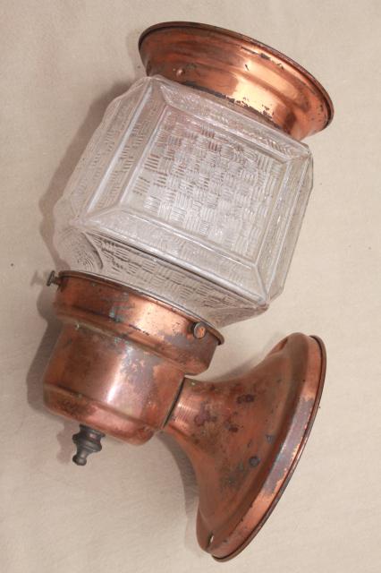 photo of mid-century vintage copper lantern wall sconce light, exterior entry lighting  #9