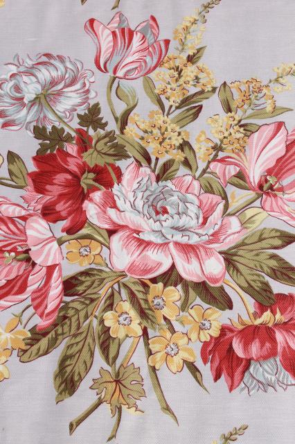 photo of mid-century vintage cotton barkcloth fabric for curtains or slipcovers, 5+ yds floral on grey #2