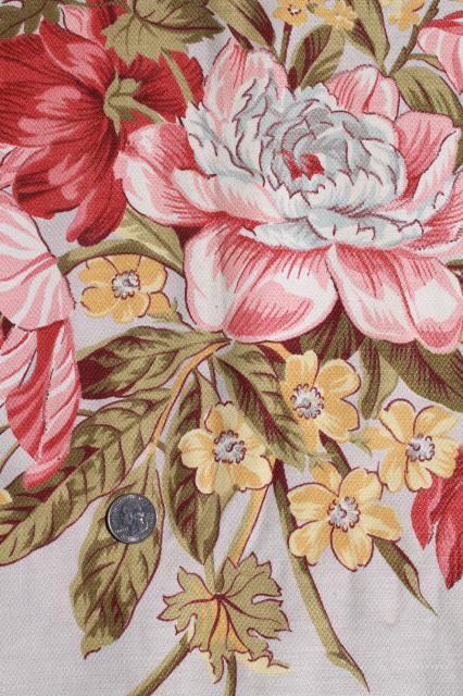 photo of mid-century vintage cotton barkcloth fabric for curtains or slipcovers, 5+ yds floral on grey #4