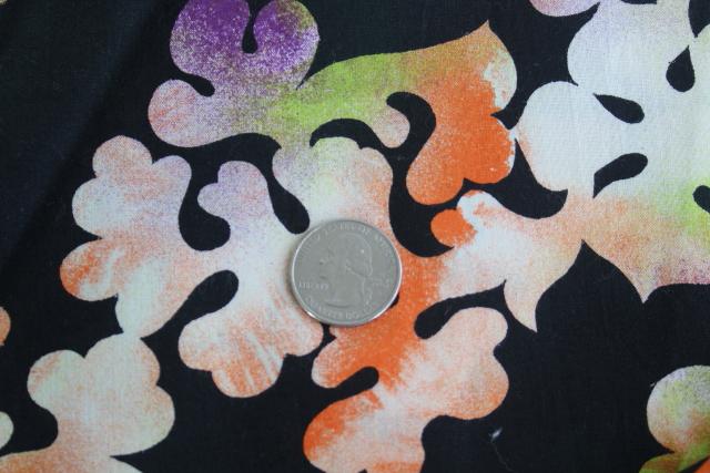 photo of mid-century vintage cotton fabric, colors w/ black scratch art style print #2