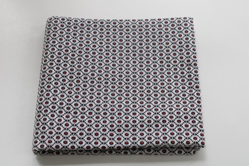 photo of mid-century vintage cotton fabric, menswear foulard style print, black & red on white #1