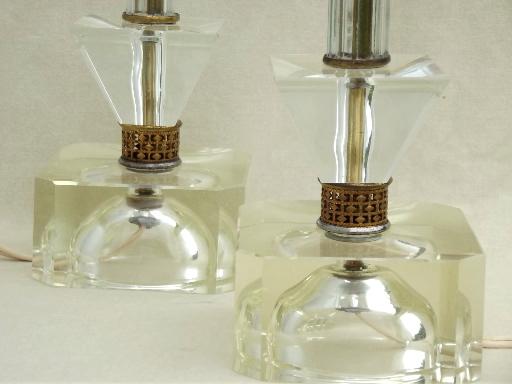 photo of mid-century vintage crystal  boudoir lamps, hollywood regency lamp pair #2