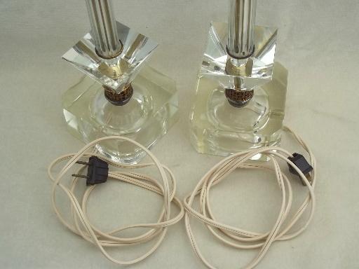 photo of mid-century vintage crystal  boudoir lamps, hollywood regency lamp pair #6