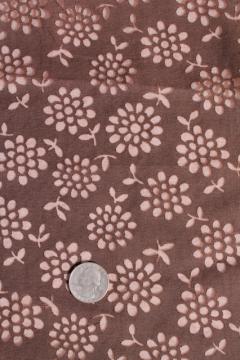 catalog photo of mid-century vintage dress material fabric, chocolate brown w/ sheer flowers, zinnias