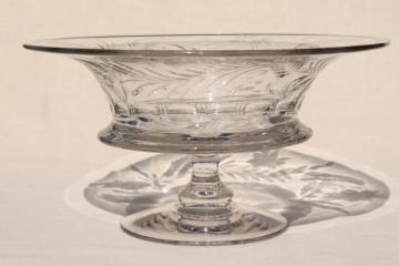 catalog photo of mid-century vintage elegant crystal clear glass compote bowl, wheel cut etched pattern glass