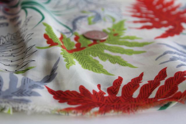 photo of mid-century vintage fabric, bold ferns print silky rayon dress material #2