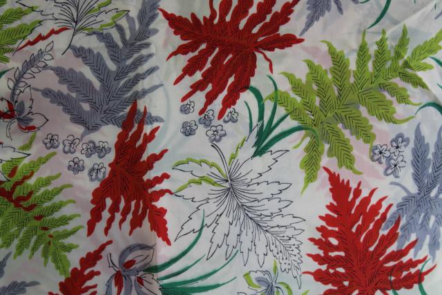 photo of mid-century vintage fabric, bold ferns print silky rayon dress material #3