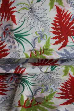 catalog photo of mid-century vintage fabric, bold ferns print silky rayon dress material