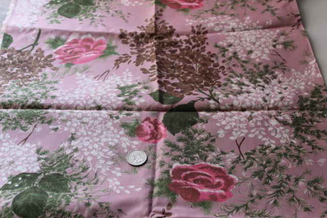 photo of mid-century vintage fabric, lilacs & roses print regulated cotton material #1