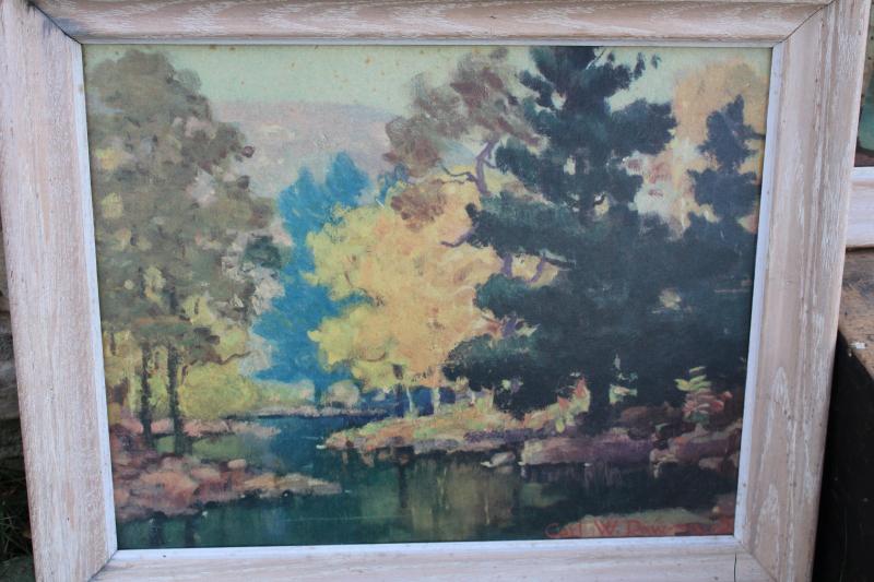 photo of mid-century vintage framed prints, paint by number style western wilderness landscapes #4