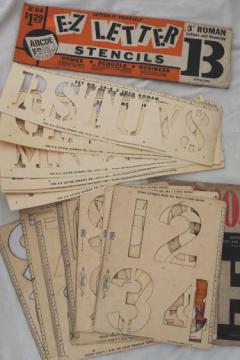 catalog photo of mid-century vintage letter and number stencils, cardstock alphabet & numbering templates for signs 