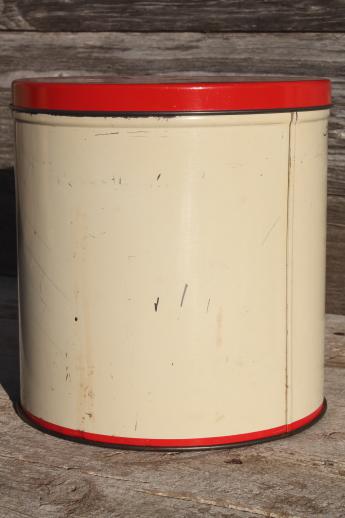 photo of mid-century vintage metal kitchen canisters w/ bright fruit print, retro canister set #9