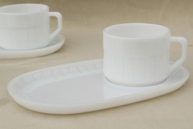 photo of mid-century vintage milk glass soup & sandwich sets, oval tray plates & mug bowls #2