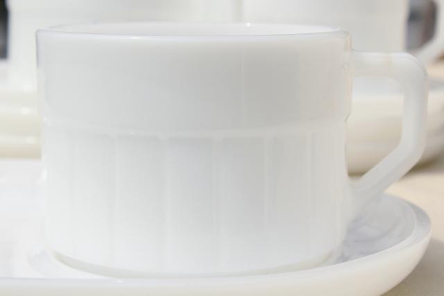 photo of mid-century vintage milk glass soup & sandwich sets, oval tray plates & mug bowls #3