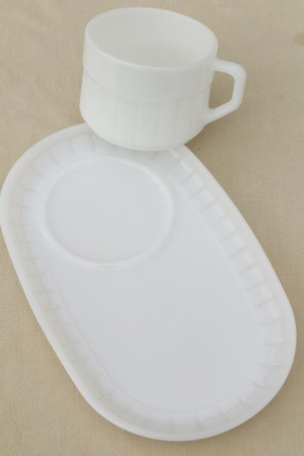 photo of mid-century vintage milk glass soup & sandwich sets, oval tray plates & mug bowls #4