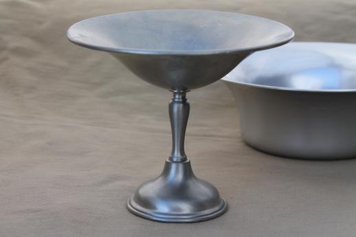 photo of mid-century vintage pewter aluminum serving pieces, mod bowl & pedestal dish #3