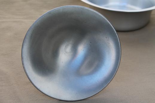 photo of mid-century vintage pewter aluminum serving pieces, mod bowl & pedestal dish #4