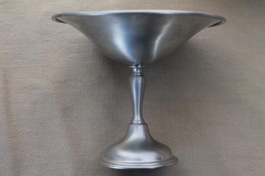 photo of mid-century vintage pewter aluminum serving pieces, mod bowl & pedestal dish #6