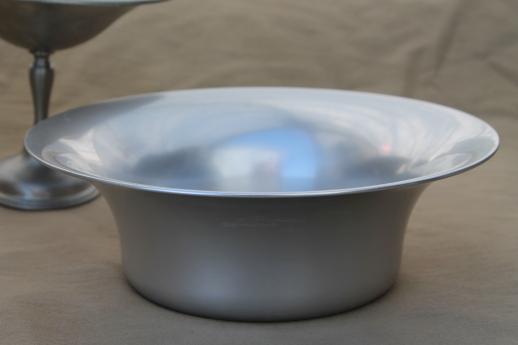 photo of mid-century vintage pewter aluminum serving pieces, mod bowl & pedestal dish #7