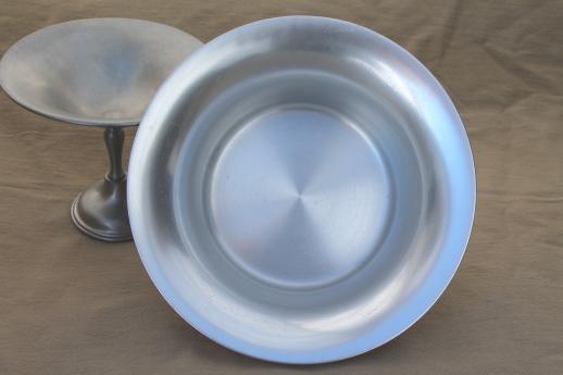 photo of mid-century vintage pewter aluminum serving pieces, mod bowl & pedestal dish #9