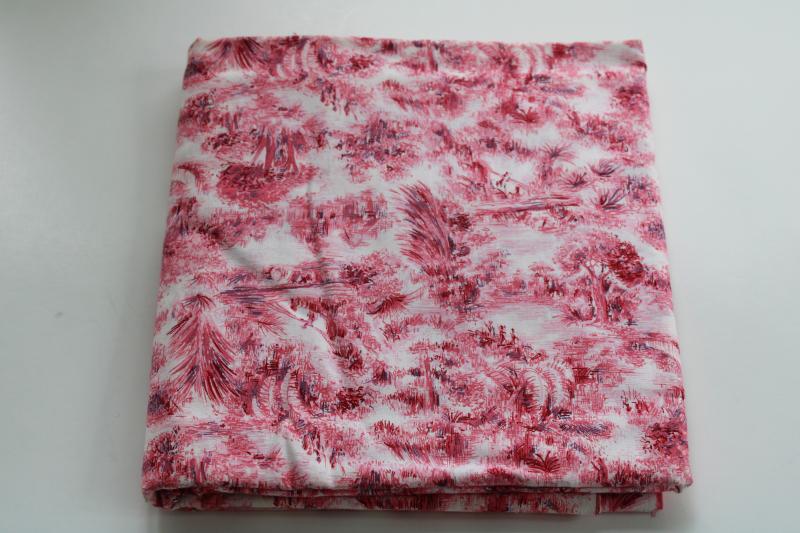 photo of mid-century vintage pink & white toile cotton fabric, tropical beach abstract print #1