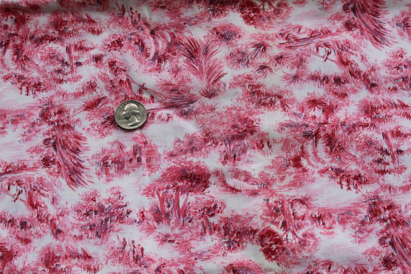 photo of mid-century vintage pink & white toile cotton fabric, tropical beach abstract print #2