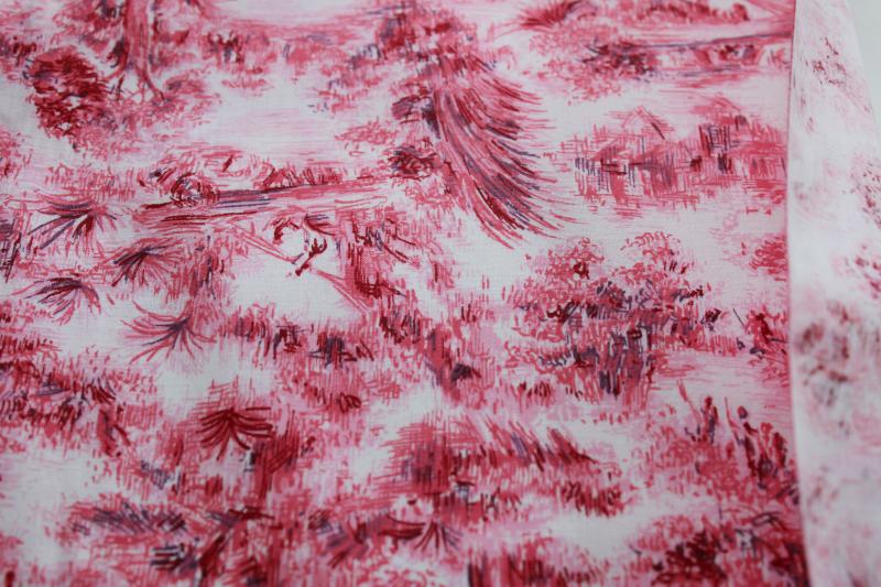 photo of mid-century vintage pink & white toile cotton fabric, tropical beach abstract print #3