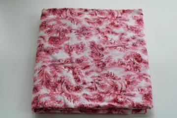 catalog photo of mid-century vintage pink & white toile cotton fabric, tropical beach abstract print