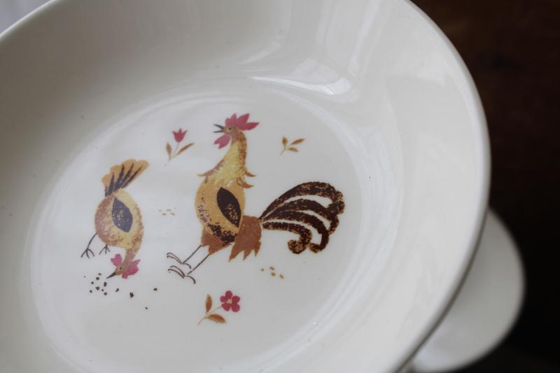 photo of mid-century vintage pottery cereal bowls, top oâ€™ the morn chanticleer rooster & hen #4