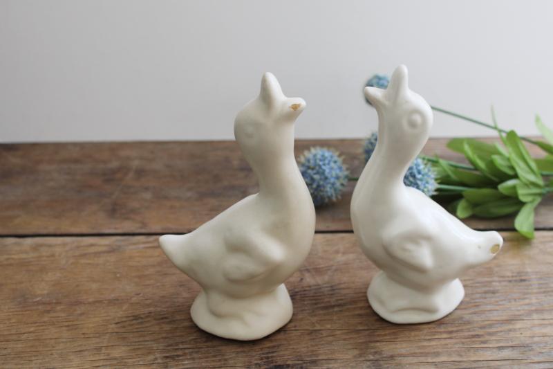 photo of mid-century vintage pottery, matte white ceramic ducks or geese figurines #2