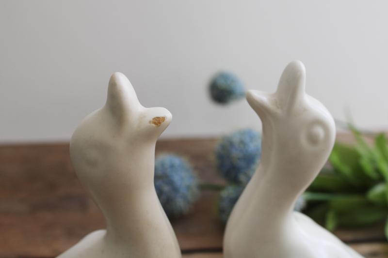 photo of mid-century vintage pottery, matte white ceramic ducks or geese figurines #3