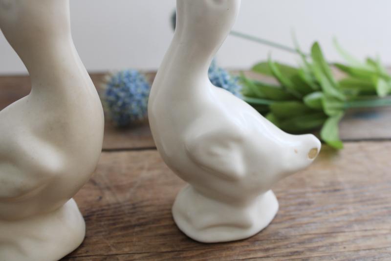 photo of mid-century vintage pottery, matte white ceramic ducks or geese figurines #4