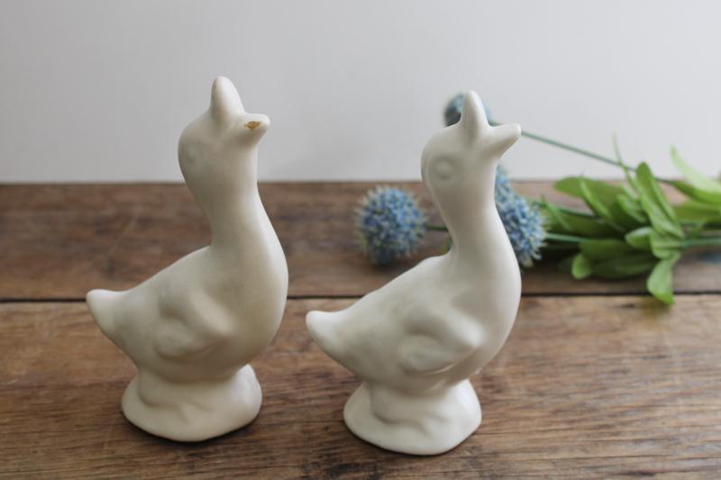 photo of mid-century vintage pottery, matte white ceramic ducks or geese figurines #5