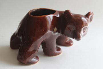 catalog photo of mid-century vintage pottery planter, little brown bear lodge cabin camper western style