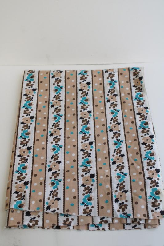 photo of mid-century vintage quilting weight cotton fabric, floral stripe turquoise flowers #1