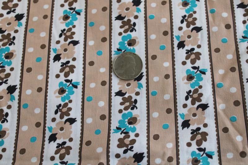 photo of mid-century vintage quilting weight cotton fabric, floral stripe turquoise flowers #2