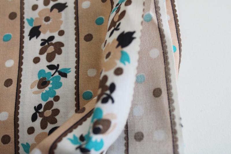 photo of mid-century vintage quilting weight cotton fabric, floral stripe turquoise flowers #3