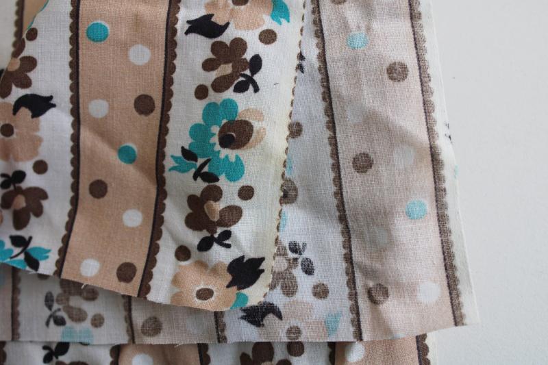 photo of mid-century vintage quilting weight cotton fabric, floral stripe turquoise flowers #4