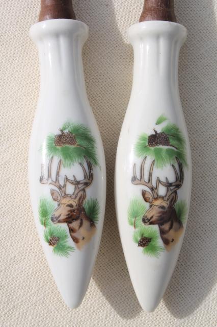 photo of mid-century vintage set salad servers and S&P shakers, Mackinac Island souvenir w/ rustic deer #7