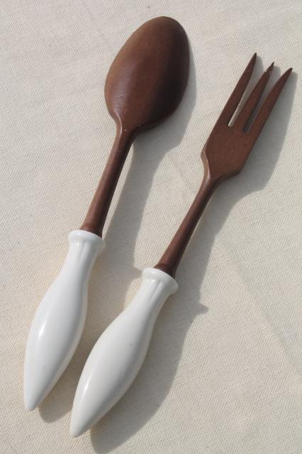 photo of mid-century vintage set salad servers and S&P shakers, Mackinac Island souvenir w/ rustic deer #8