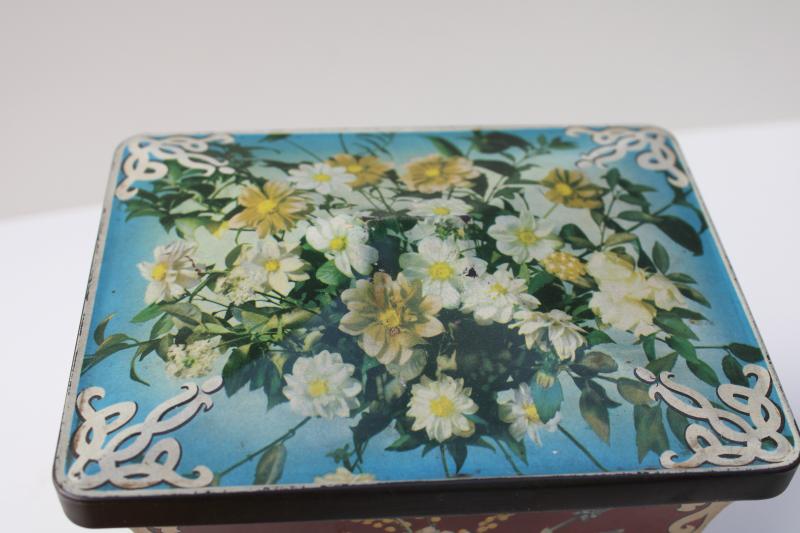 photo of mid-century vintage sewing box, Edward Sharp England tin from chocolate candy or toffee #2