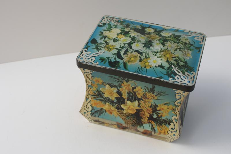 photo of mid-century vintage sewing box, Edward Sharp England tin from chocolate candy or toffee #4