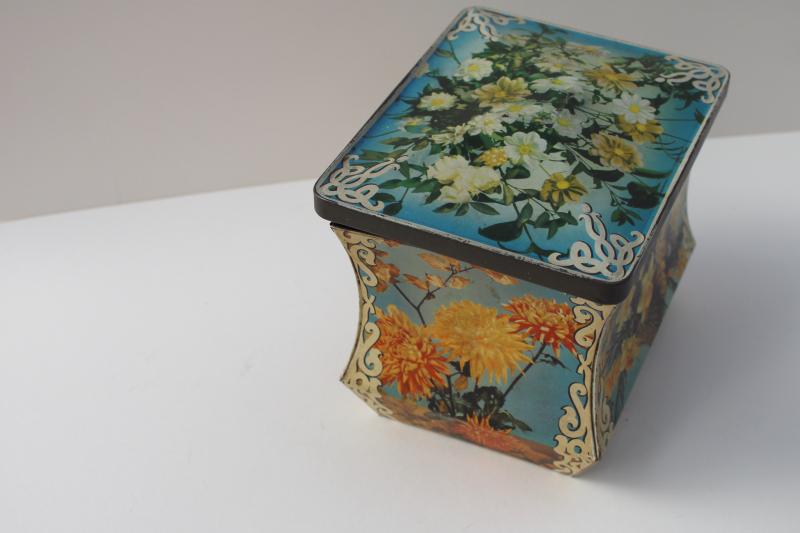 photo of mid-century vintage sewing box, Edward Sharp England tin from chocolate candy or toffee #5