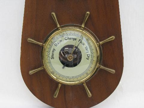 photo of mid-century vintage ship's wheel weather instruments, barometer etc. Germany #2