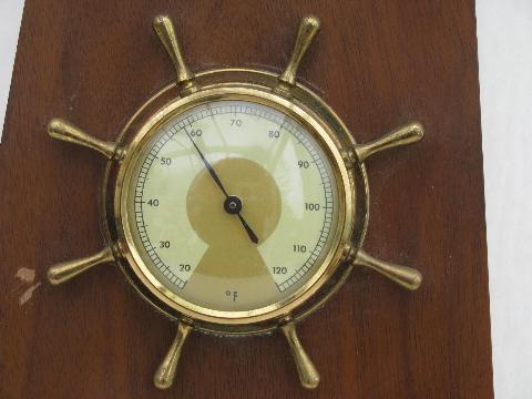 photo of mid-century vintage ship's wheel weather instruments, barometer etc. Germany #3