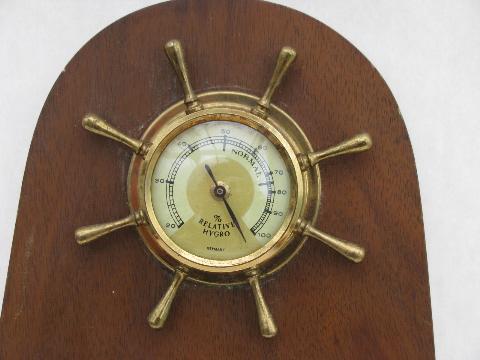 photo of mid-century vintage ship's wheel weather instruments, barometer etc. Germany #4