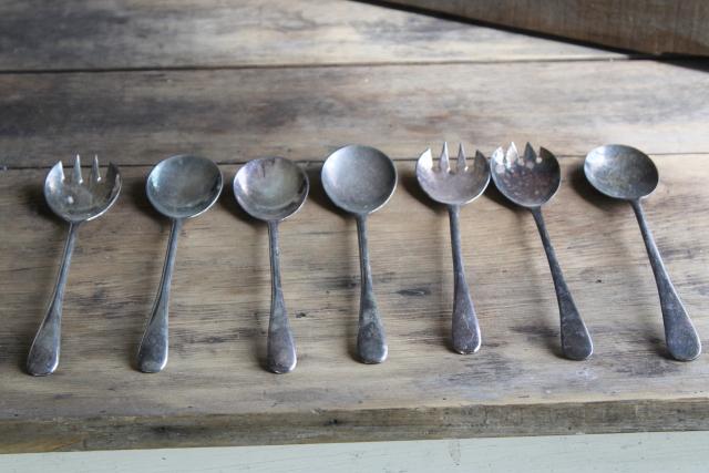 photo of mid-century vintage silver plate salad servers lot, serving forks & spoons #2