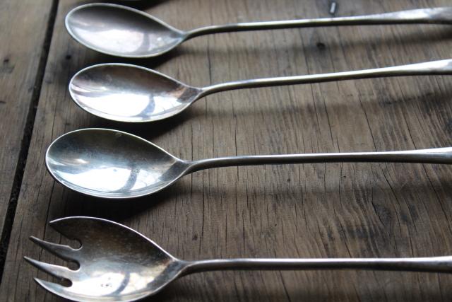 photo of mid-century vintage silver plate salad servers lot, serving forks & spoons #3