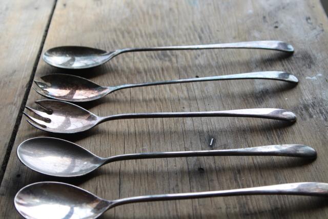 photo of mid-century vintage silver plate salad servers lot, serving forks & spoons #4